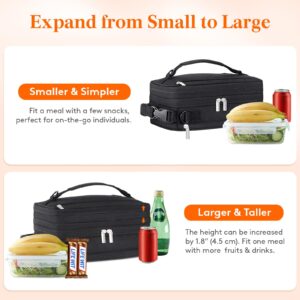 Lifewit Expandable Lunch Box for Men, Insulated Lunch Bag, Portable Cooler Bag with Shoulder Straps and 2 Ice Packs for Men Women Adult for Work College Travel, 6.5L 12 Cans Black