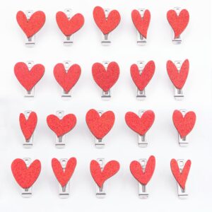 bag clips for food storage, cute glitter red heart chip clips, stainless steel, multipurpose clips, can be use as bread bag clips, metal clips for paper, or mini clothespins for photos, 20 clips