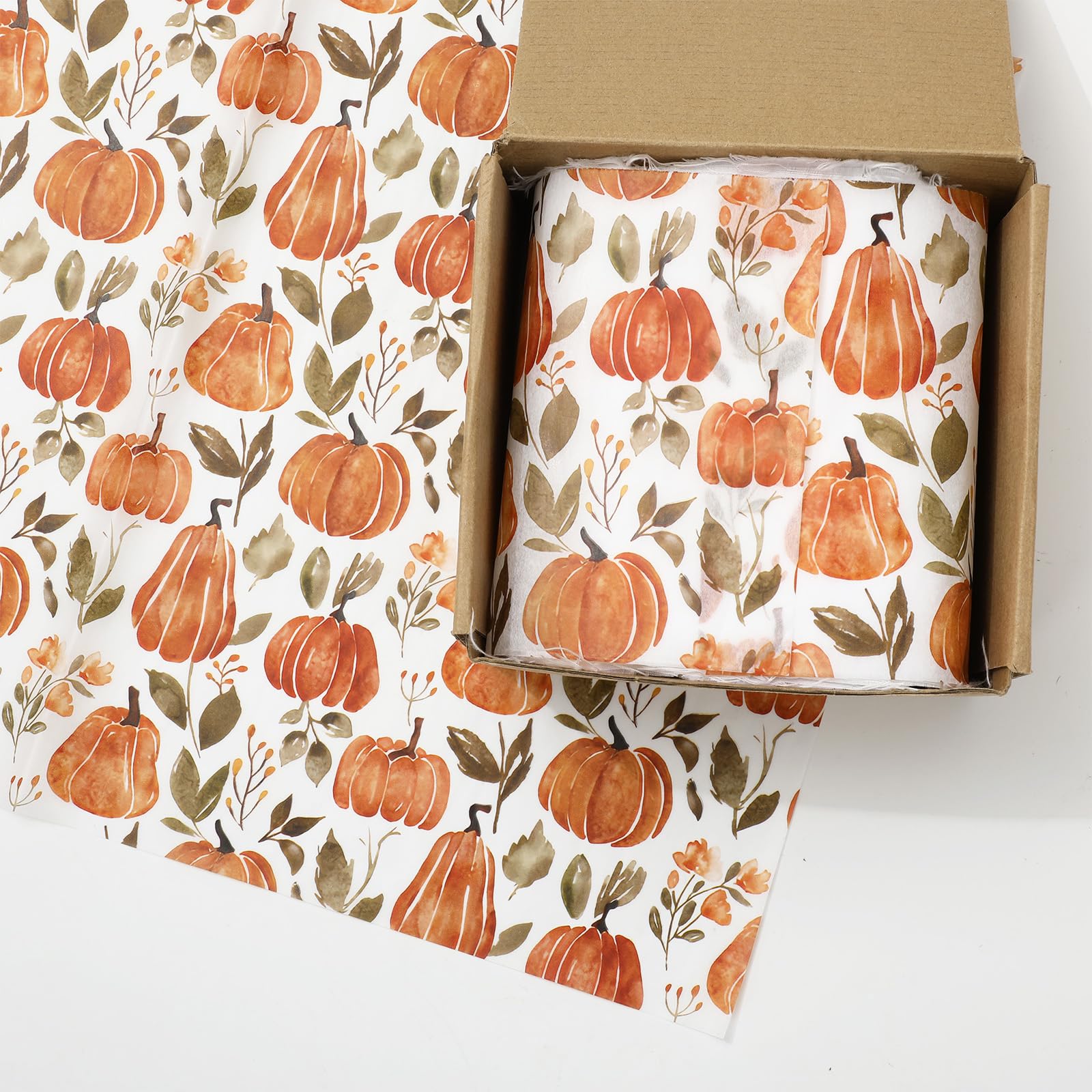 JarThenaAMCS 60 Sheet Fall Tissue Paper Pumpkin Leaves Floral Gift Wrapping Paper Autumn Harvest Decorative Art Paper for Thanksgiving DIY Crafts Birthday Party Supplies, 14 x 20 Inch