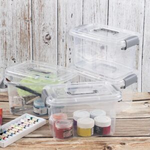 Ggbin 4-Pack 5 Quart Clear Plastic Storage Bins, Latching Storage Box with Handle