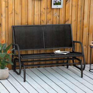 Incbruce Patio Rocking Chair with Textilene Fabric Outdoor Glider Bench for 2 Person, Seating Loveseat Steel Frame for Porch, Patio, Garden (Black)