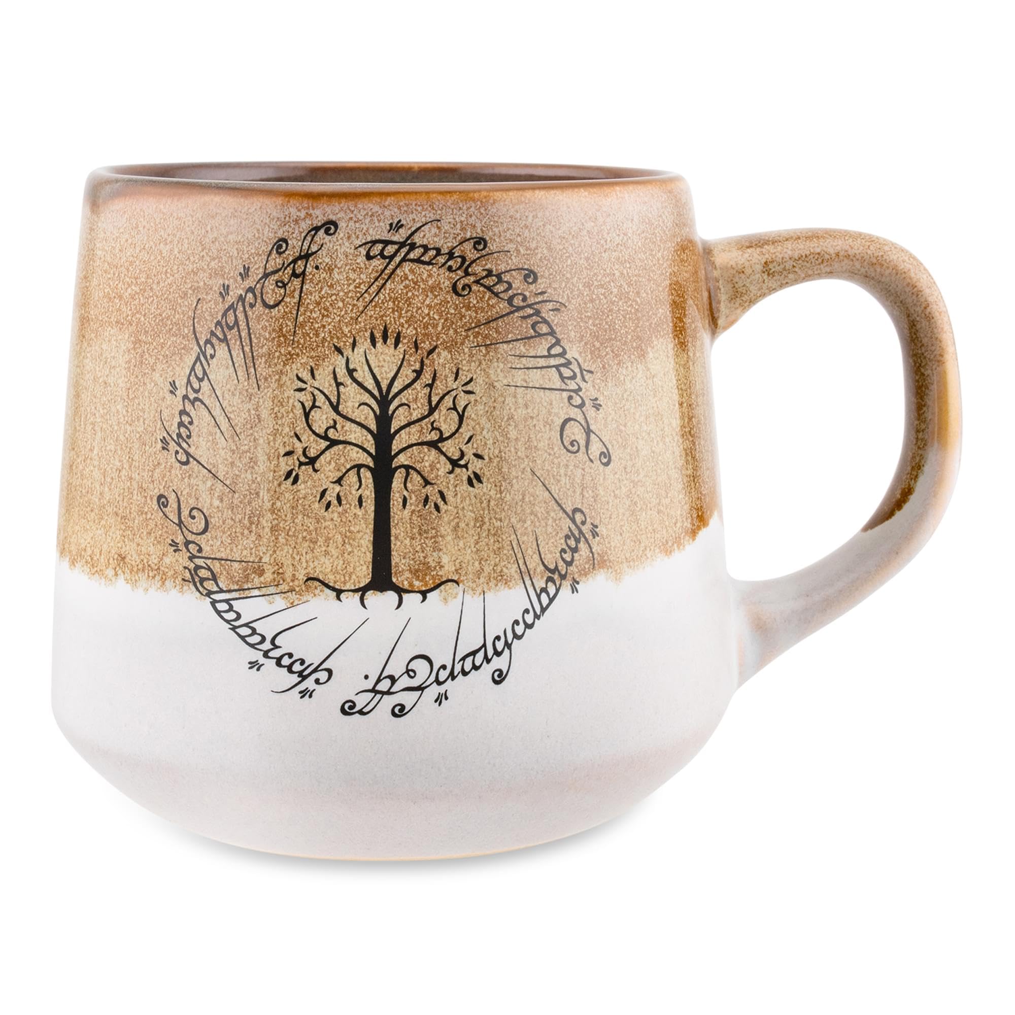 Silver Buffalo The Lord Of The Rings Gondor Elven Text Tapered Pottery Mug | Large Coffee Cup For Tea, Espresso, Cocoa | Holds 18 Ounces