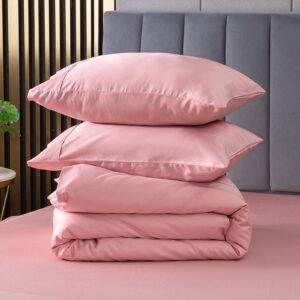 JamRest 3 Pieces Duvet Cover Set Queen Size, Ultra Soft Breathable Microfiber Comforter Bedding Cover Washed Duvet Cover with Zipper (1 Duvet Cover & 2 Pillowcases), Pink