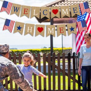 Stcomart Pre-Strung Welcome Home Banner, Burlap Patriotic Welcome Home Decorations for Army Navy Marines Air Force Homecoming Decoration