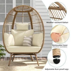 YITAHOME Outdoor Egg Chair, 370lbs Capacity Wicker Patio Basket Chair, All-Weather Oversized Stationary Egg Lounger Chair for Indoor Living Room Outside Balcony Backyard (Beige)