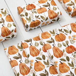 JarThenaAMCS 60 Sheet Fall Tissue Paper Pumpkin Leaves Floral Gift Wrapping Paper Autumn Harvest Decorative Art Paper for Thanksgiving DIY Crafts Birthday Party Supplies, 14 x 20 Inch