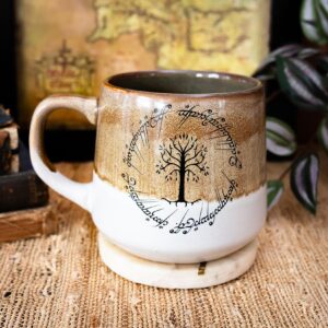 Silver Buffalo The Lord Of The Rings Gondor Elven Text Tapered Pottery Mug | Large Coffee Cup For Tea, Espresso, Cocoa | Holds 18 Ounces