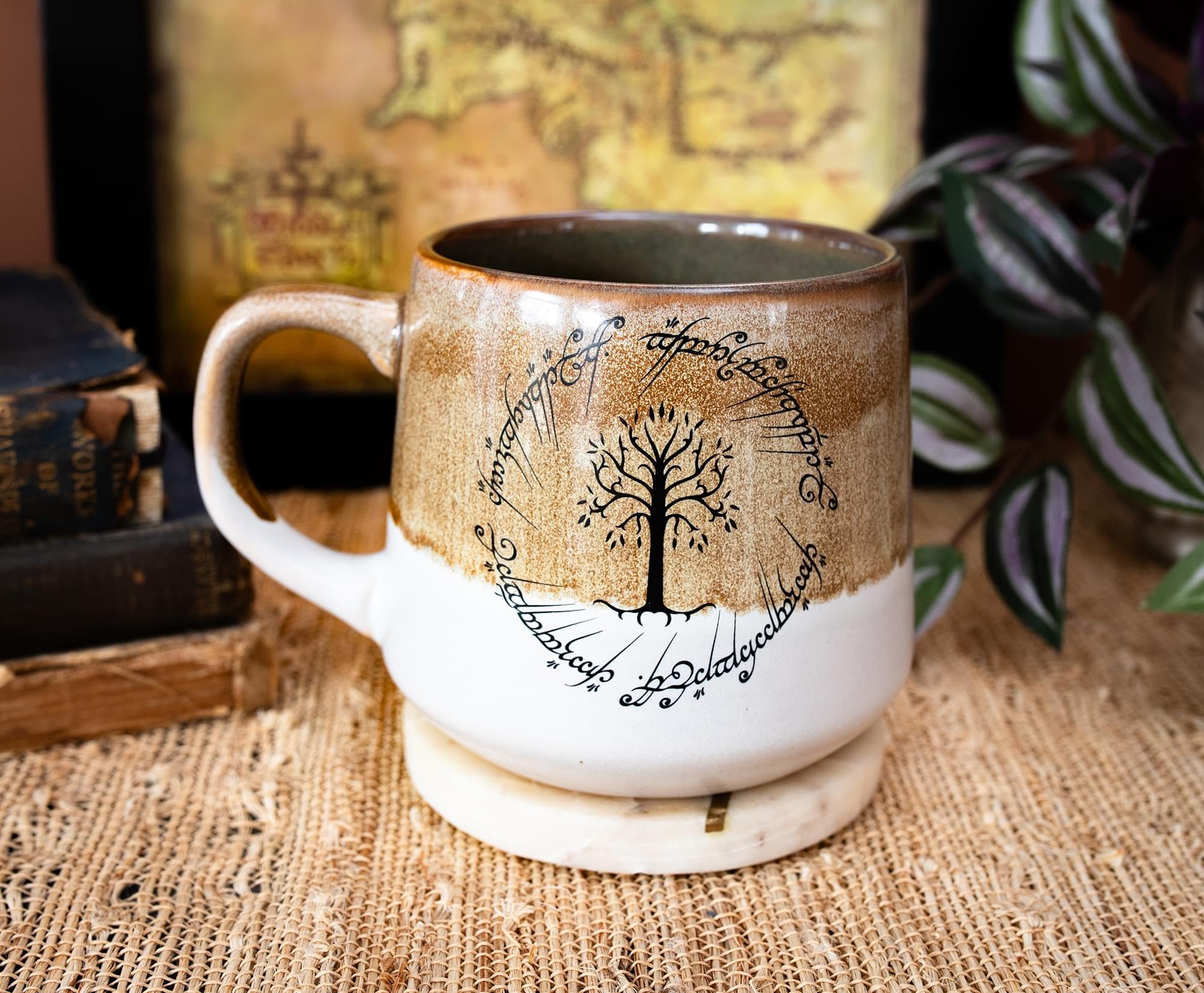 Silver Buffalo The Lord Of The Rings Gondor Elven Text Tapered Pottery Mug | Large Coffee Cup For Tea, Espresso, Cocoa | Holds 18 Ounces