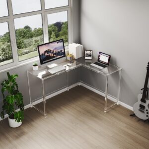 HMYHUM Acrylic Desk L Shaped, 50", Clear Corner Computer Desk for Home Office, Writing, Study, Modern, Easy Assembly