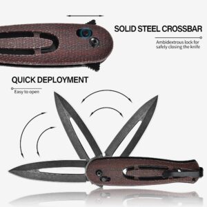 Cohesion Pocket Knives & Folding Knives - D2 Steel Blade Micarta Handle Reversible Pocket Clip, EDC Knife for Camping