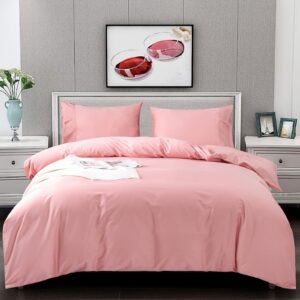 jamrest 3 pieces duvet cover set queen size, ultra soft breathable microfiber comforter bedding cover washed duvet cover with zipper (1 duvet cover & 2 pillowcases), pink