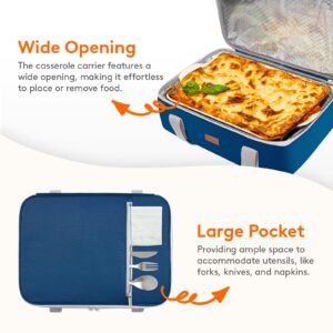 Lifewit Insulated Casserole Carrier for Hot or Cold Food, Casserole Dish with Lid and Carrying Case, Lasagna Holder for Potluck Parties/Picnic/Cookouts, Fits 9"x13" Baking Dish, Pure Blue