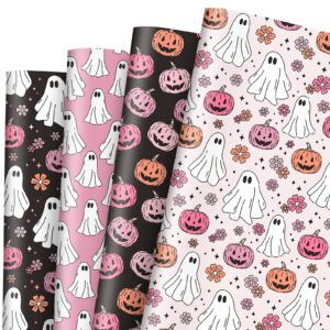 jarthenaamcs 8 sheet halloween little boo wrapping paper -not roll- pumpkin ghost gift wrap paper folded flat art paper for diy crafts birthday party supplies, 19.7 x 27.6 inch