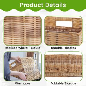 Wicker Storage Baskets 2-Pack, 12.6in Cube Storage Bins, large Woven Baskets for Shelves, Waterproof Wicker Baskets Foldable Organizer for Laundry Room, Bedroom, Living Room, Nursery Room, Set of 2