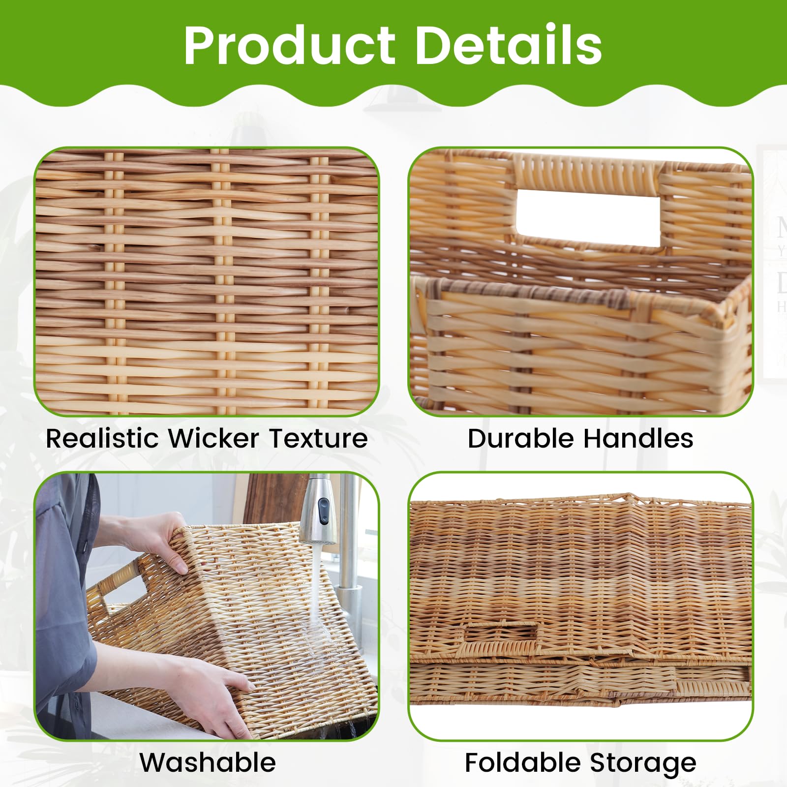 Wicker Storage Baskets 2-Pack, 12.6in Cube Storage Bins, large Woven Baskets for Shelves, Waterproof Wicker Baskets Foldable Organizer for Laundry Room, Bedroom, Living Room, Nursery Room, Set of 2