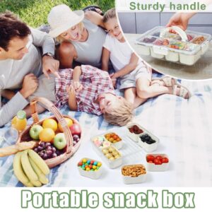 Divided Serving Tray with Lid and Handle, 2Pcs Snack Containers Travel Snackle Box Clear Organizer Food Storage Fresh-keeping Box for Candy Fruits Nuts Snacks, BPA Free