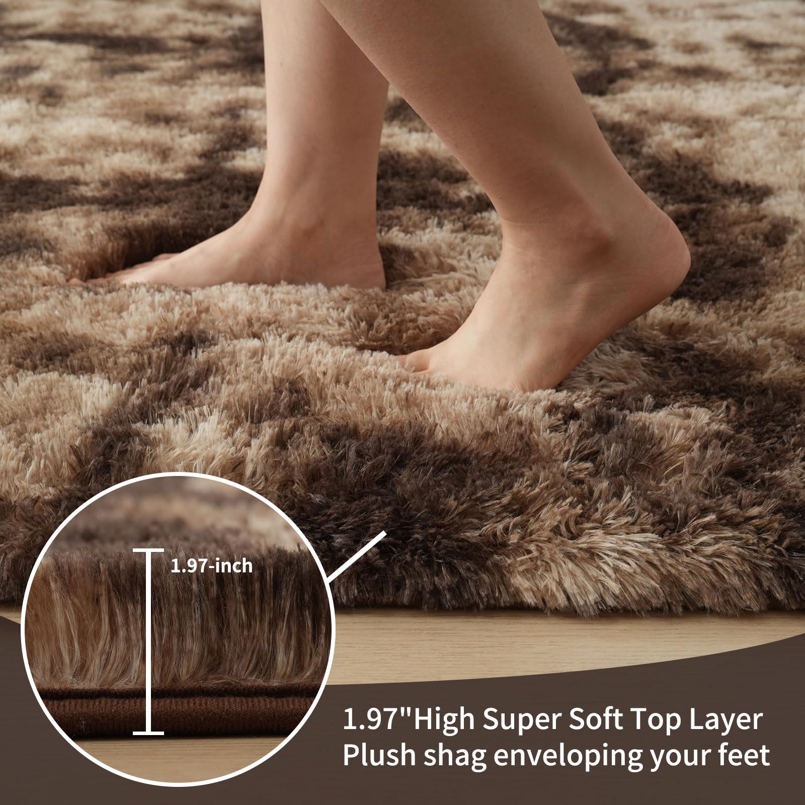 Large Shag Area Rugs 8x10 Feet, High Pile Fuzzy Rugs for Living Room, Ultra Soft Fluffy Furry Rugs for Bedroom, Anti-Skid Indoor Carpet Nursery Rugs for Kids Room Home Decor, Brown