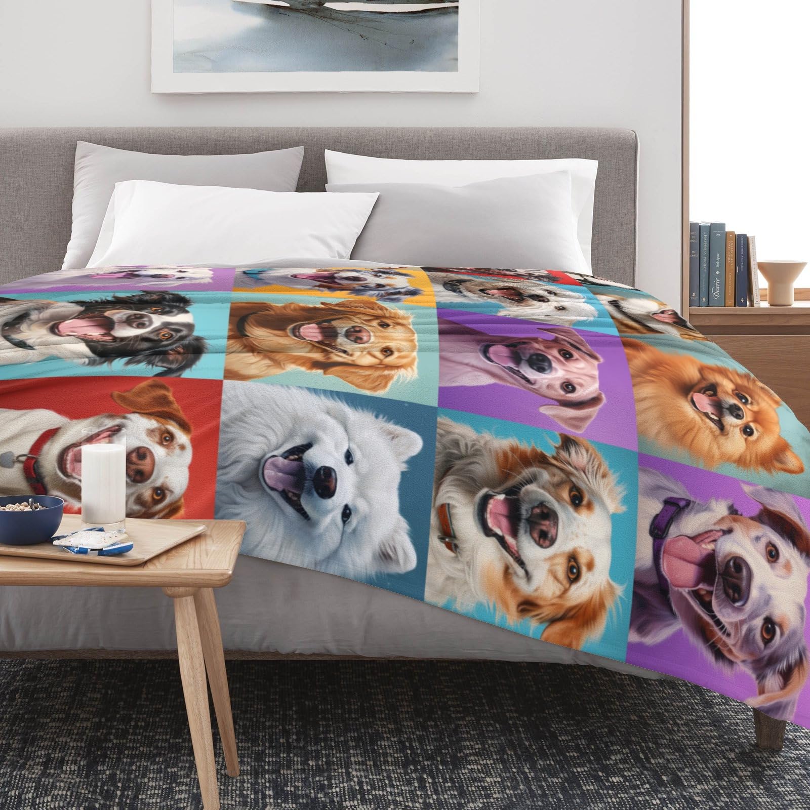 Naniopick Happy Dogs Print Throw Blanket 350 GSM Puppy Blanket Throw Gifts for Kids Baby Girls Boys Pet Breathable Fluffy Flannel Blanket for Sofa Couch Birthday Graduation 50x60in