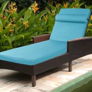 MABOZOO Outdoor Chaise Lounge Cushion with Adjustable Head Pillow,Waterproof & UV-Proof High Back Patio Chair Cushions,Patio Bench Cushion for Indoor Outdoor（Blue）