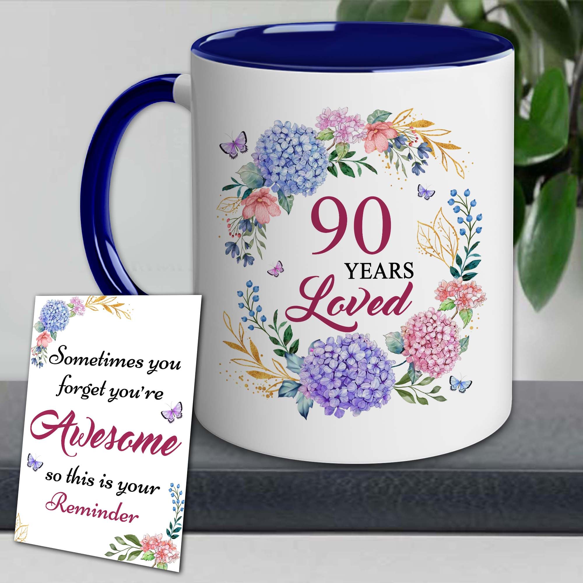 LOTWATEGO 90th Birthday Gifts For Women - 1934 Birthday Gifts For Women - 90 Years Loved Mug - Gifts For Women Turning 90-90 Year Old Gifts For Women, Mom, Grandma, Aunt, Sister - Accent Navy 11OZ