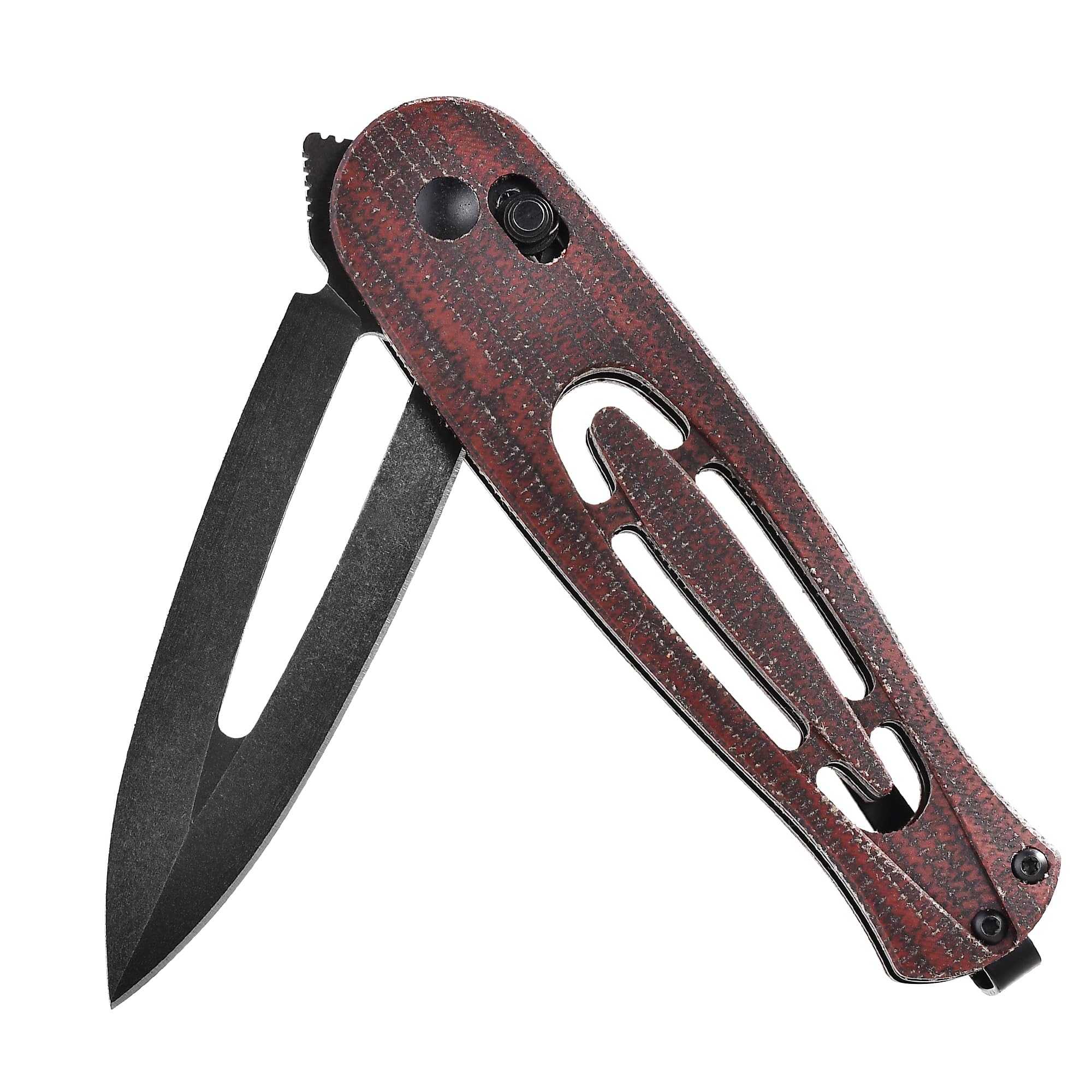 Cohesion Pocket Knives & Folding Knives - D2 Steel Blade Micarta Handle Reversible Pocket Clip, EDC Knife for Camping