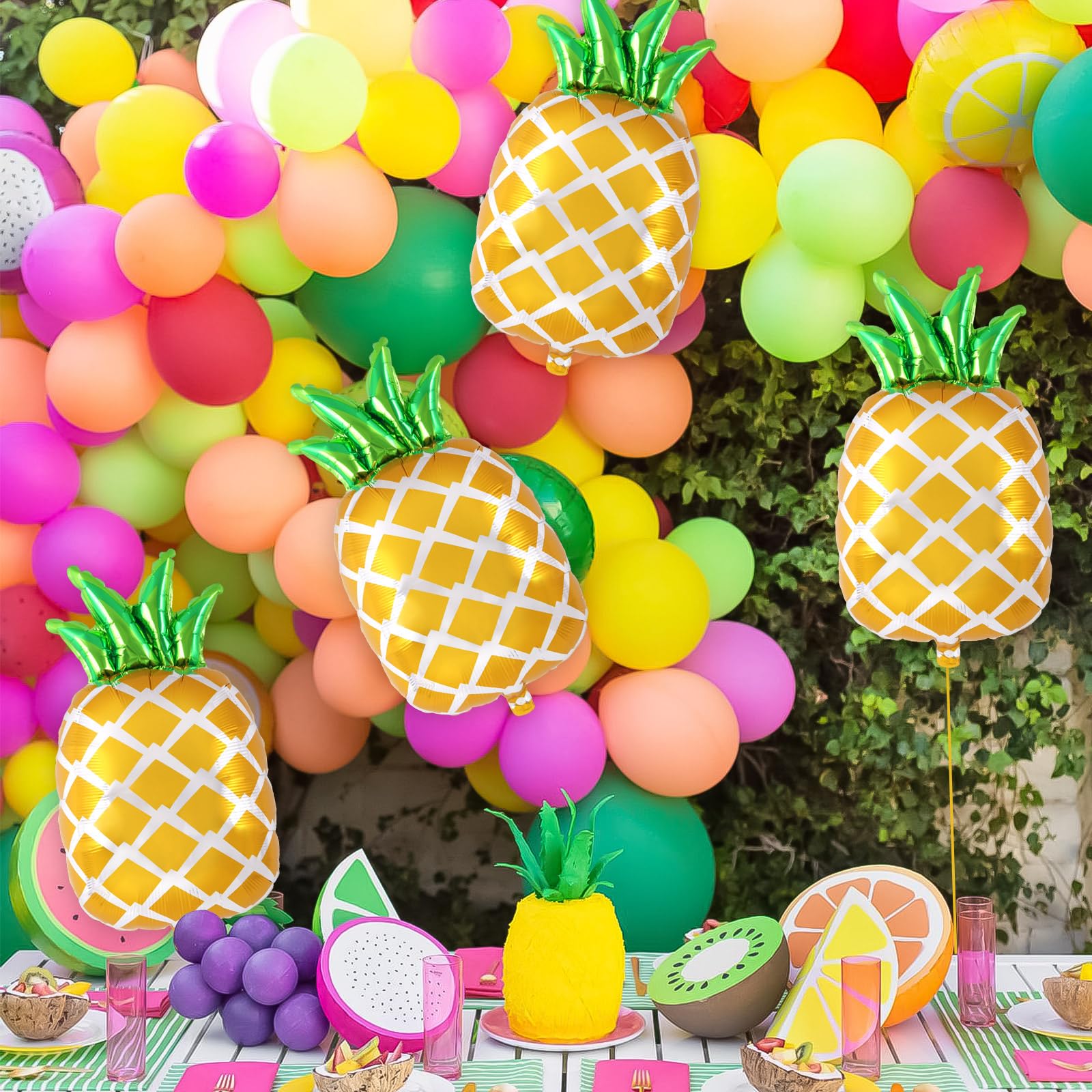 Pineapple Balloons, 6 Pcs Cute Pineapple Foil Balloons, Large Fruit Mylar Balloons for Pineapple Summer Themed Party Decoration Birthday Baby Shower