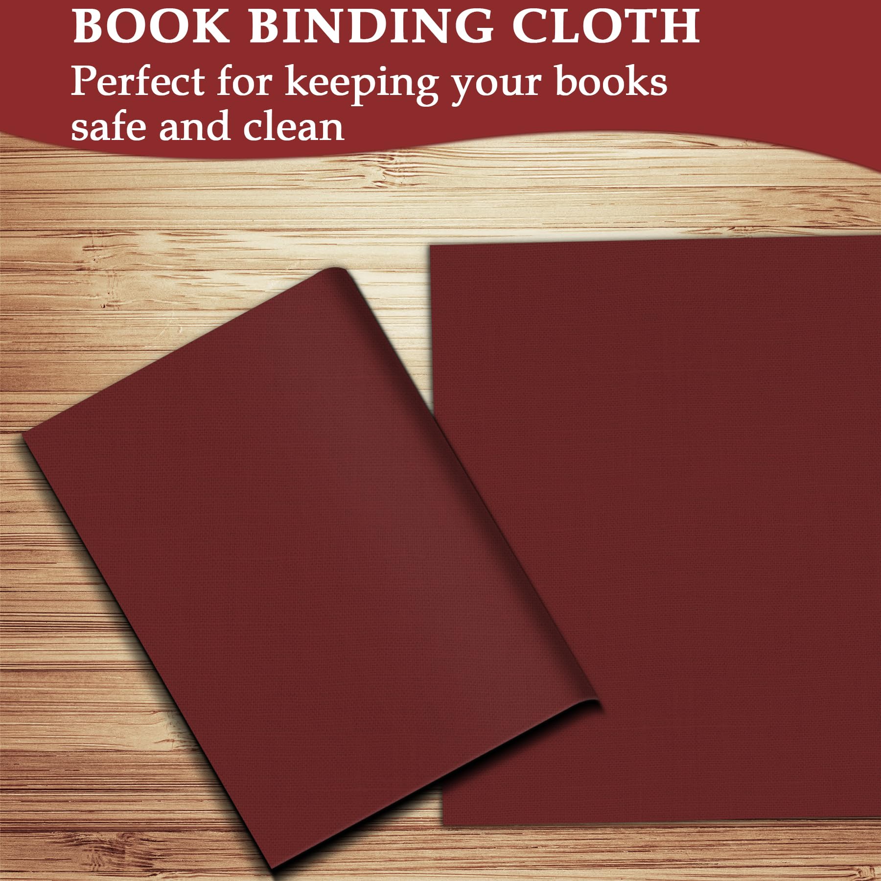 AKONEGE Book Cloth for Book Binding 35 x 16 Inch Fabric Surface and Paper Backed, Strong, Easy to Use, Fabric Materials Bookbinding Supplies Bookcloth for Scrapbooking Album DIY Crafts, Dark Red