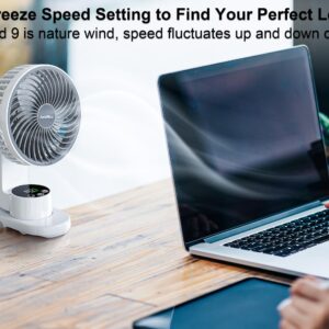 AddAcc Small Desk Fan, Rechargeable Clip On Fan with Atmosphere Light & Hook, Battery Operated Table Fan, Ultra Quiet, 9 Speed Auto Oscillation Desktop Fan for Bedroom Office Home Travel Camping