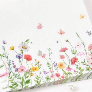 Crisky 100 Pcs Wildflower Floral Luncheon Disposable Napkins for Wedding/Engagement/Bridal Shower/Baby Shower/Anniversary Party Decoration, 3-Ply