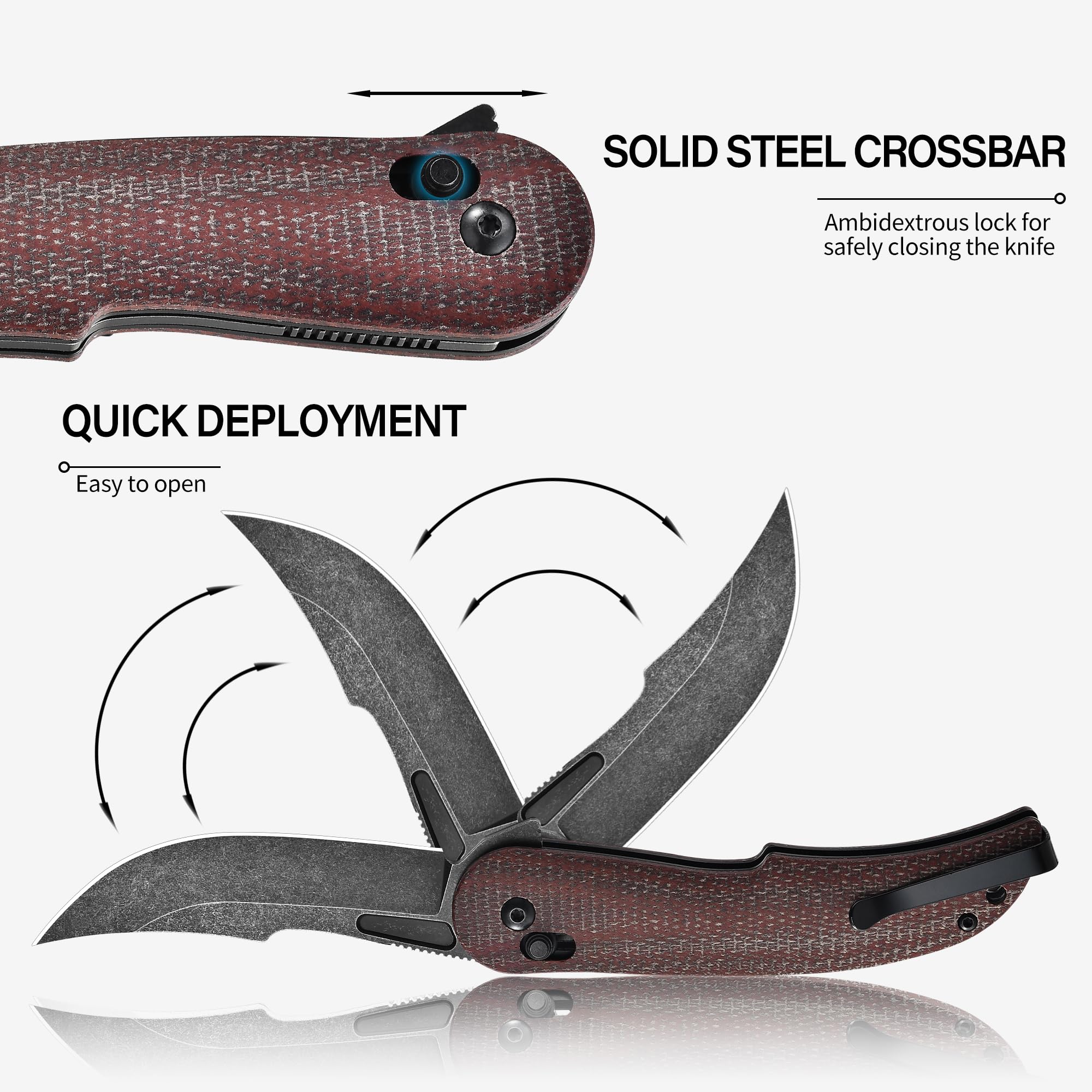 Cohesion Pocket Knives & Folding Knives - D2 Steel Blade Micarta Handle Reversible Pocket Clip, EDC Knife for Camping