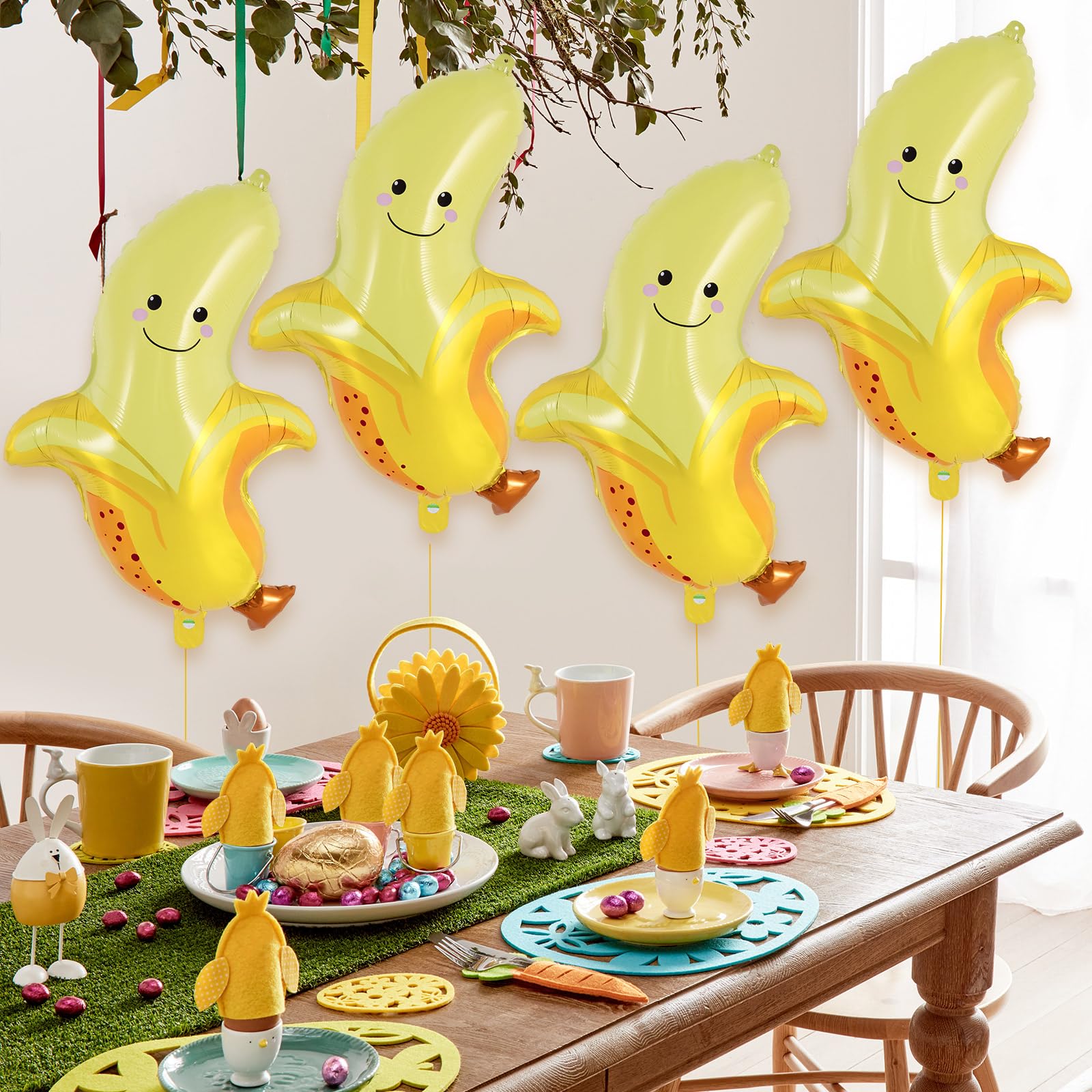 Banana Balloons, 6 Pcs Cute Banana Foil Balloons, 28 Inch Large Cute Fruit Mylar Balloons for Banana Themed Party Decoration Birthday Baby Shower