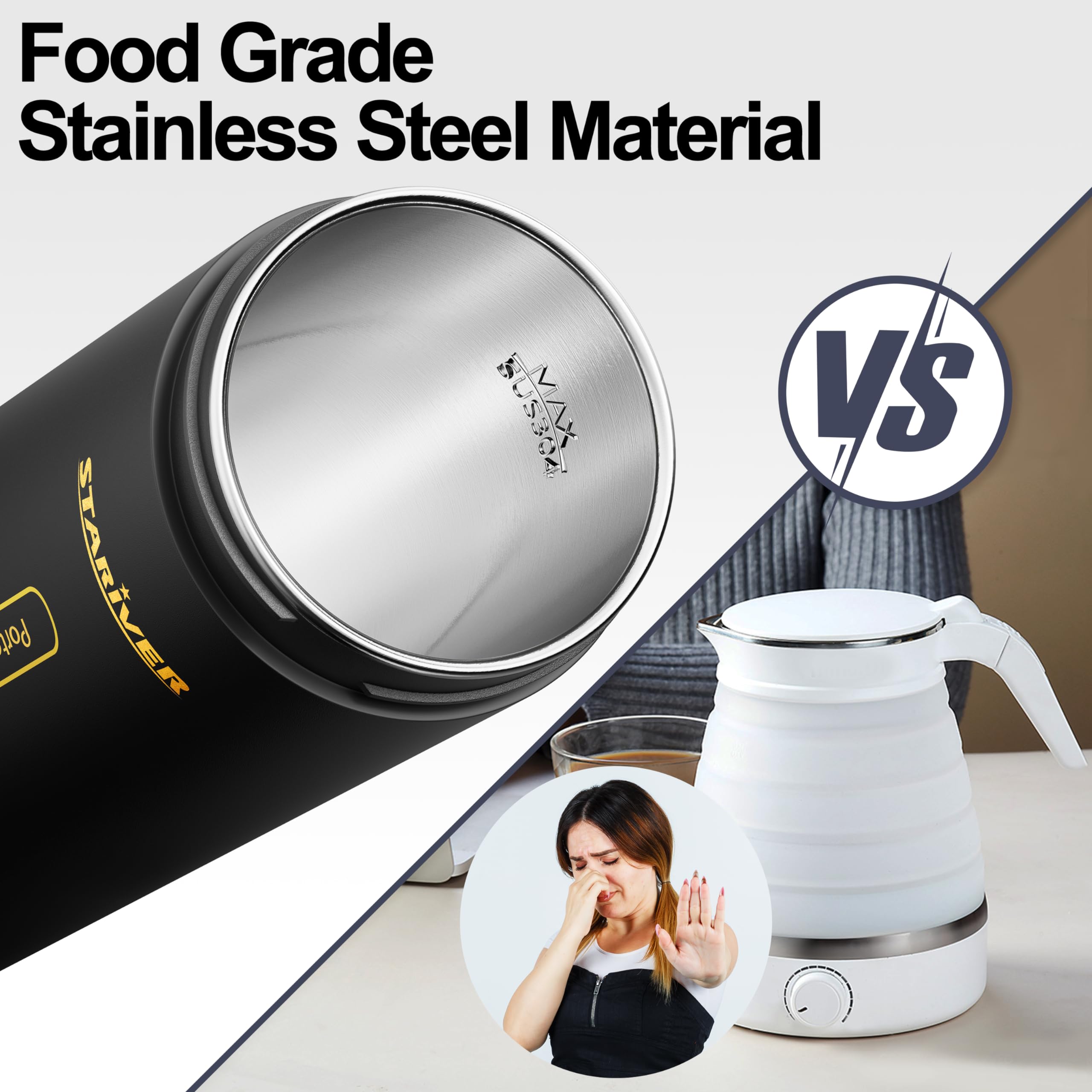 Travel Electric Kettle, Portable Small Electric Kettle for Tea Coffee, Hot Water Kettle with 4 Temperature Controls and Keep-warm, 304 Stainless Steel Auto Shut-Off & Boil Dry Protection