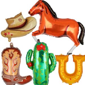 western themed party balloons horse horseshoe boot cowboy hat balloon cactus balloons wild west western baby shower first rodeo birthday bachelorette party decor supplies 5 pcs