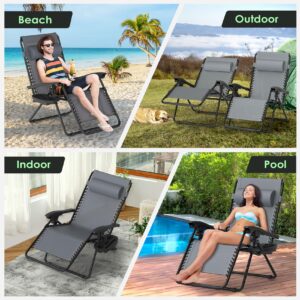 Suteck Zero Gravity Chairs Set of 2, Zero Gravity Lounge Chair w/Upgraded Lock, Big Cup Holder and Pillow, Reclining Patio Chairs Folding Recliner for Indoor and Outdoor