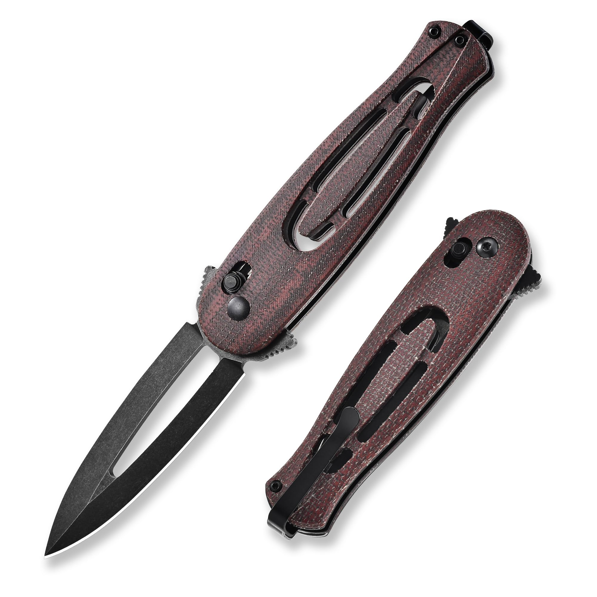 Cohesion Pocket Knives & Folding Knives - D2 Steel Blade Micarta Handle Reversible Pocket Clip, EDC Knife for Camping