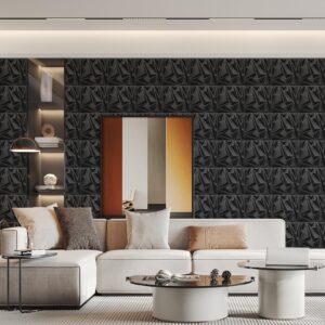 STICKGOO 33 Pack 3D Wall Panels for Interior Wall Decor, Black Diamond Design Accent Wall Decor, 12''x12'' Modern Wall Panels for Gaming Room Bedroom TV Background