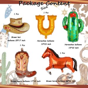 Western Themed Party Balloons Horse Horseshoe Boot Cowboy Hat Balloon Cactus Balloons Wild West Western Baby Shower First Rodeo Birthday Bachelorette Party Decor Supplies 5 Pcs