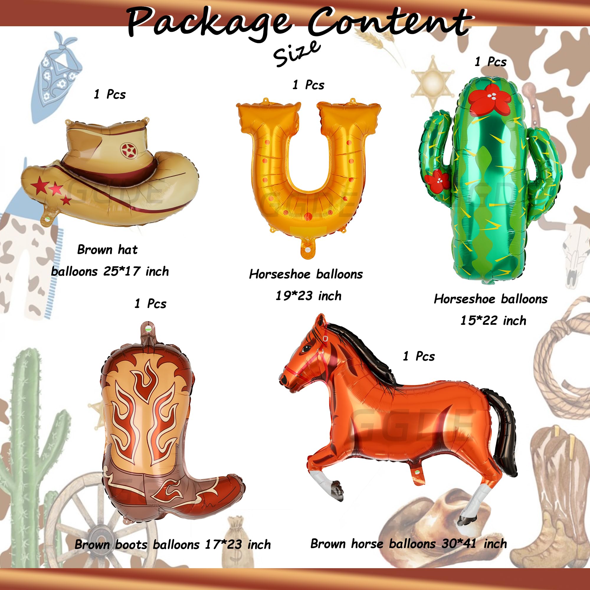 Western Themed Party Balloons Horse Horseshoe Boot Cowboy Hat Balloon Cactus Balloons Wild West Western Baby Shower First Rodeo Birthday Bachelorette Party Decor Supplies 5 Pcs