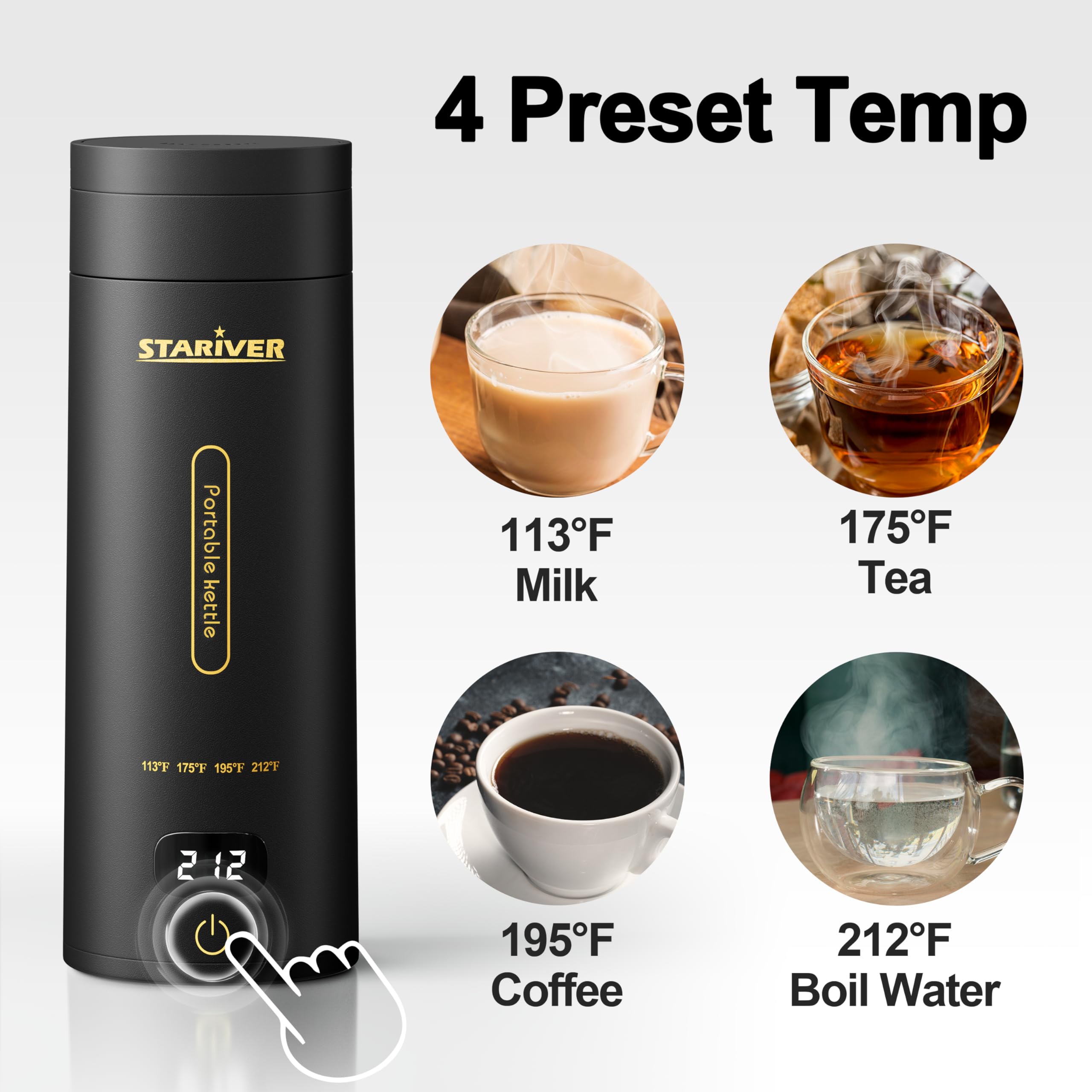 Travel Electric Kettle, Portable Small Electric Kettle for Tea Coffee, Hot Water Kettle with 4 Temperature Controls and Keep-warm, 304 Stainless Steel Auto Shut-Off & Boil Dry Protection