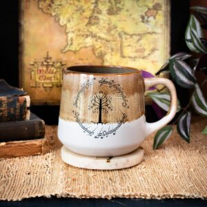 Silver Buffalo The Lord Of The Rings Gondor Elven Text Tapered Pottery Mug | Large Coffee Cup For Tea, Espresso, Cocoa | Holds 18 Ounces