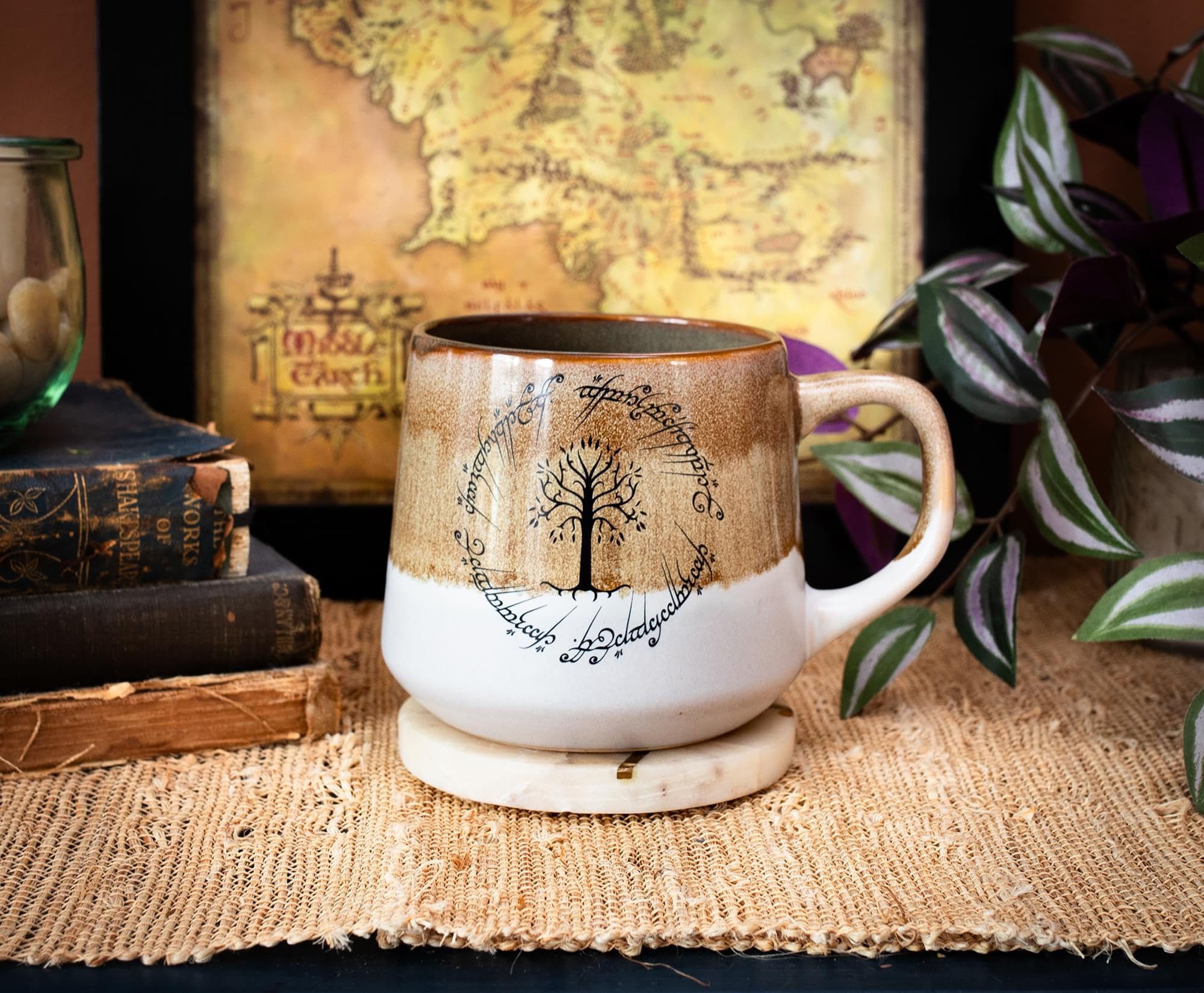 Silver Buffalo The Lord Of The Rings Gondor Elven Text Tapered Pottery Mug | Large Coffee Cup For Tea, Espresso, Cocoa | Holds 18 Ounces