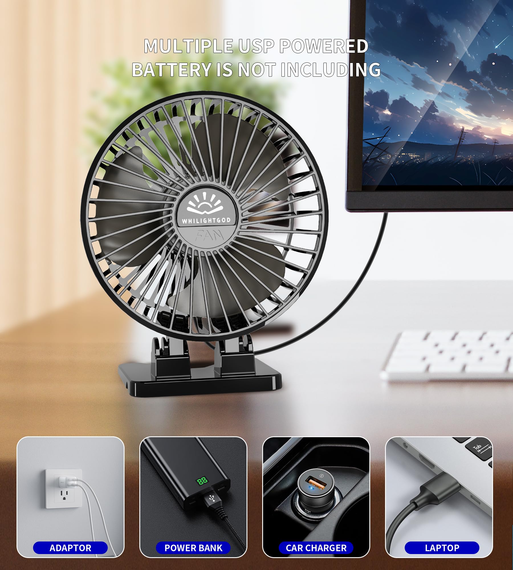 2Pack Desk Fan, USB Fan for Desk, Mini Desk Fan, 3 Speed Rotation Strong Wind, Protable Small Desktop Cooling Fan, Quite Mini Personal Fan for Home Office Table Bedroom Travel Curise(Black)