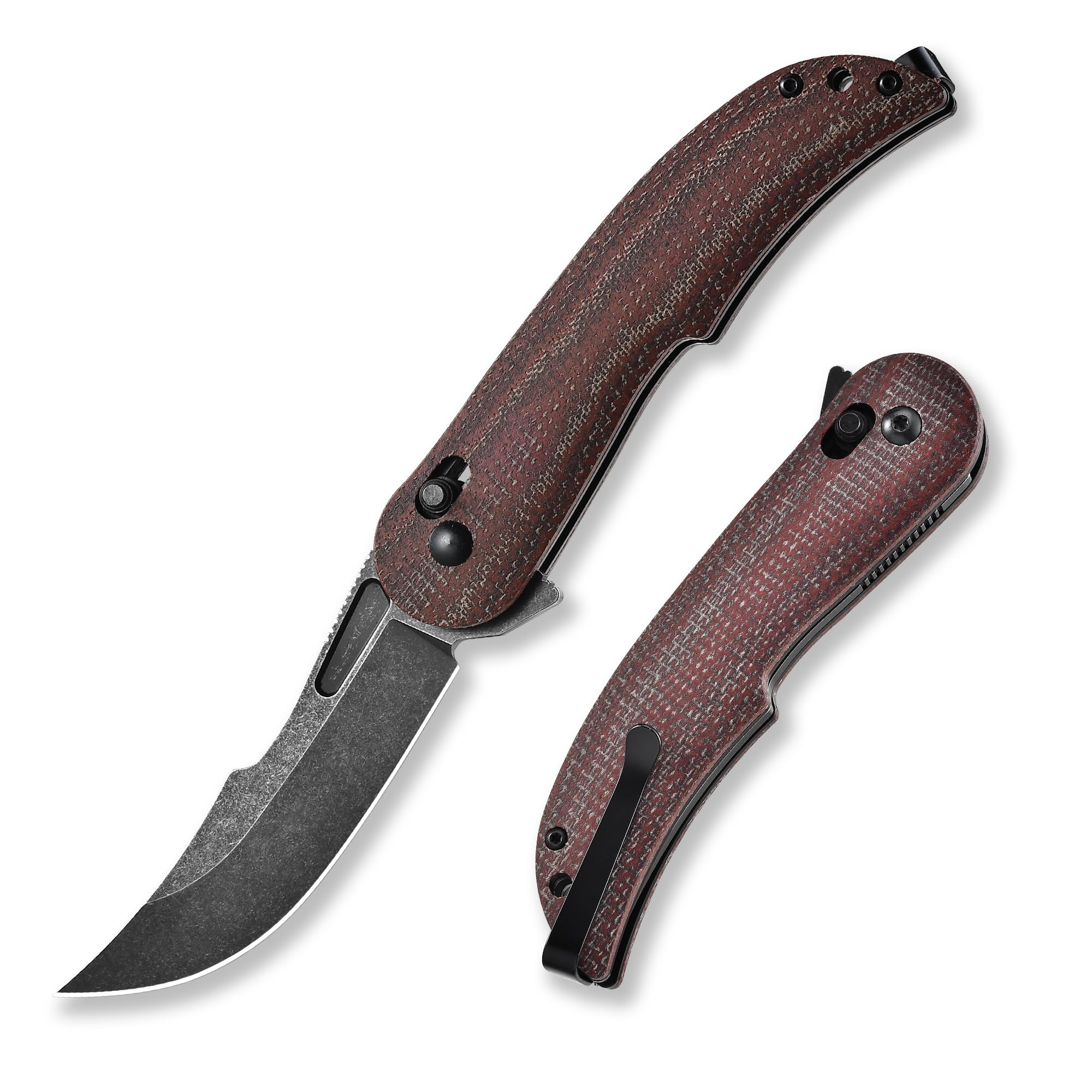 Cohesion Pocket Knives & Folding Knives - D2 Steel Blade Micarta Handle Reversible Pocket Clip, EDC Knife for Camping