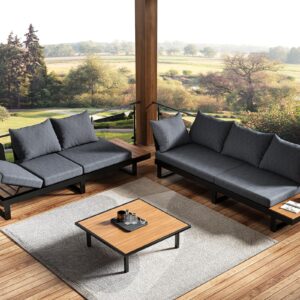 LUXOAK 6-Piece Patio Furniture Sets, Outdoor Aluminum Furniture Sofa, with Wood Side Table & Washable Cushions