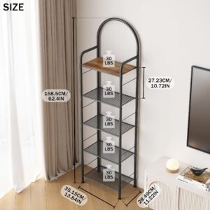 COVAOQD Book Shelf 5 Tier Slim Bookshelf Standing Shelf Slim Shelving Unit for Bedroom, Bathroom, Home Office