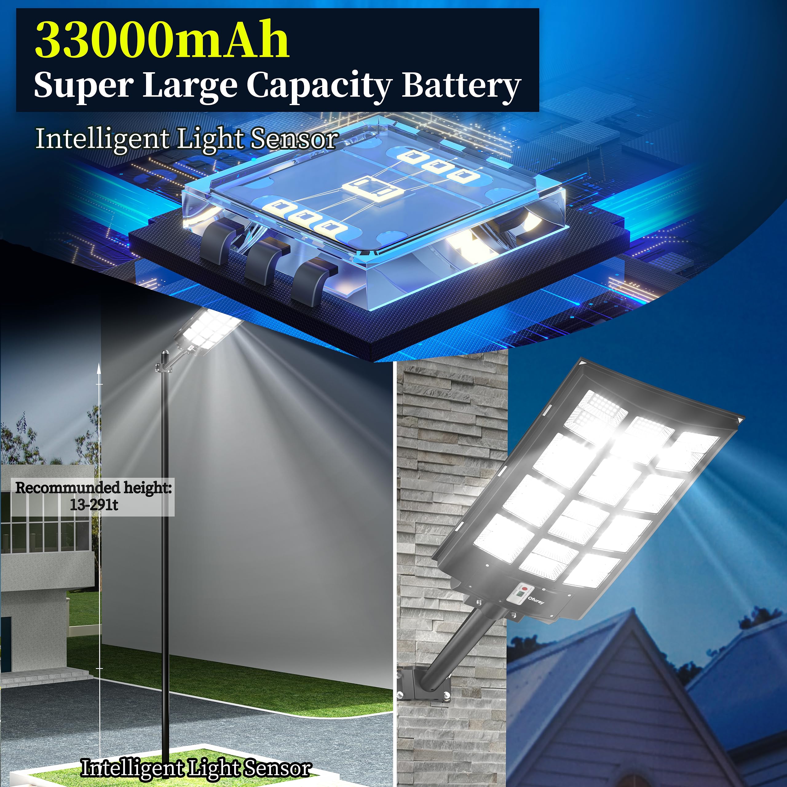 Ofuray 4800W Solar Street Lights Outdoor,460000Lm Solar Security Flood Lights Parking Lot Lights Commercial Dusk to Dawn, 6500k Waterproof Led with Remote Control Motion for Street,Court,Barn