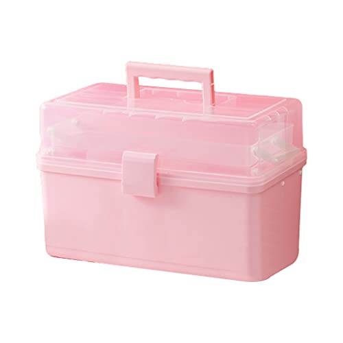 YS0911 For Creative Pink Plastic Storage Box With Handle Multi Layers Kids Children Hair Accessories Container Bin Portable Multipurpose Jewelry Art Crafts Organizer Kids Hair Container