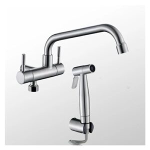 304 Stainless Steel Kitchen Faucet Wall Mounted Double Handle Single Cold Water Faucet Sprayer Balcony Sitz Bath Nozzle (Color : A)