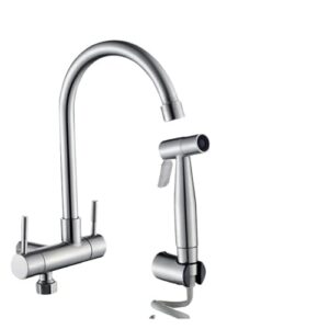 304 stainless steel kitchen faucet wall mounted double handle single cold water faucet sprayer balcony sitz bath nozzle (color : a)