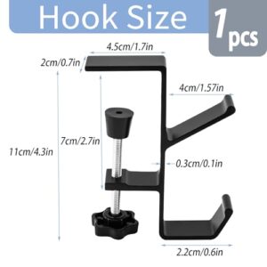 Desk Mount Bag Holder Hook Clamp,On Backpack Hanger Portable Desk Mount Headphones Holder for Reduce Desk Clutter Table Desk Table Hanging Storage (1 Pcs-Double Hook Black)